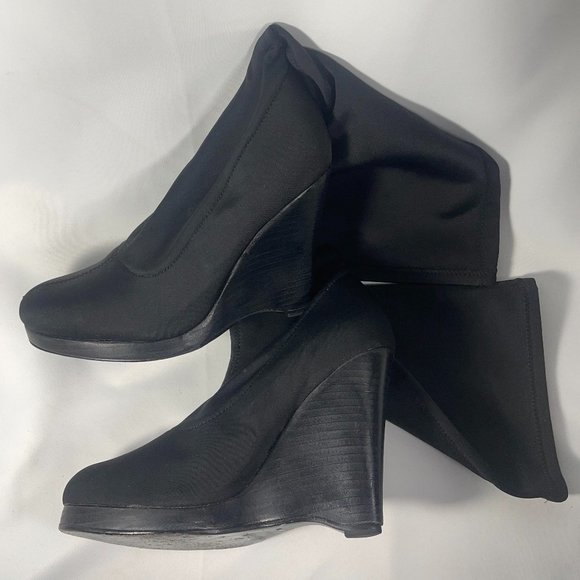 Colin Stuart Women’s Platform Wedge Heel with Stretch Calf High Boot Black Sz 6 - Picture 6 of 9